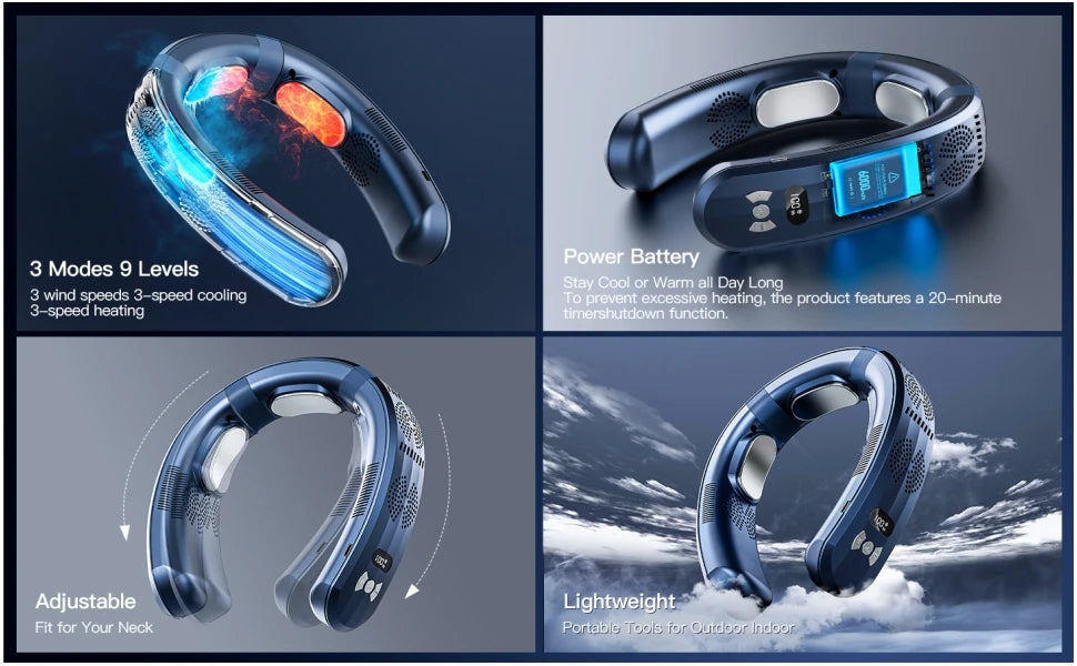 2025 New Wearable Air Conditioner USB Rechargeable Portable 3 Refrigeration Hanging Neck Fan Mute 6000mAh Outdoor Summer Cooler