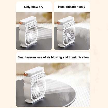 3 In 1 Humidifier Fan LED Night Lights Small Cooling Fan Desktop Spray Fan for Room Bedroom Office Desk
