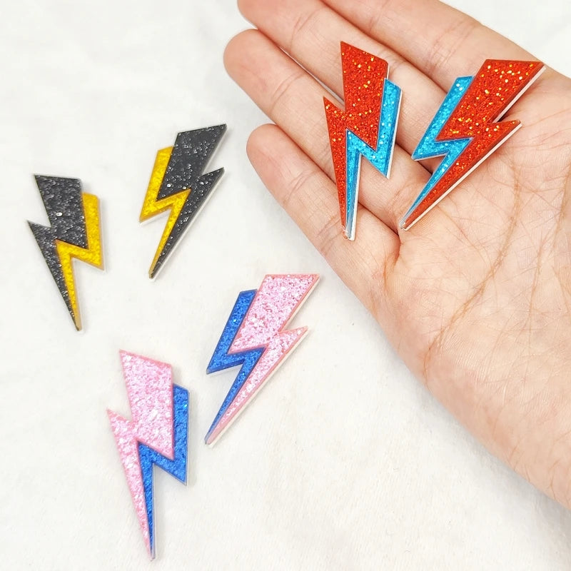 KUGUYS Two Tone Lightning Stud Earrings for Women Glitter Mirror Neon Acrylic Beach Jewelry Summer Accessories