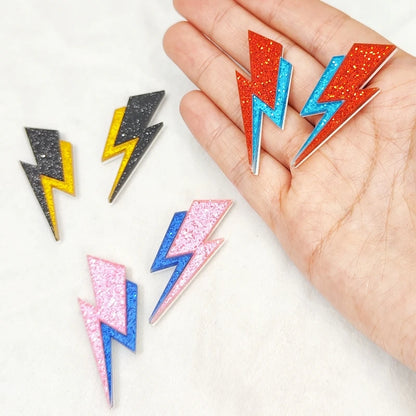 KUGUYS Two Tone Lightning Stud Earrings for Women Glitter Mirror Neon Acrylic Beach Jewelry Summer Accessories