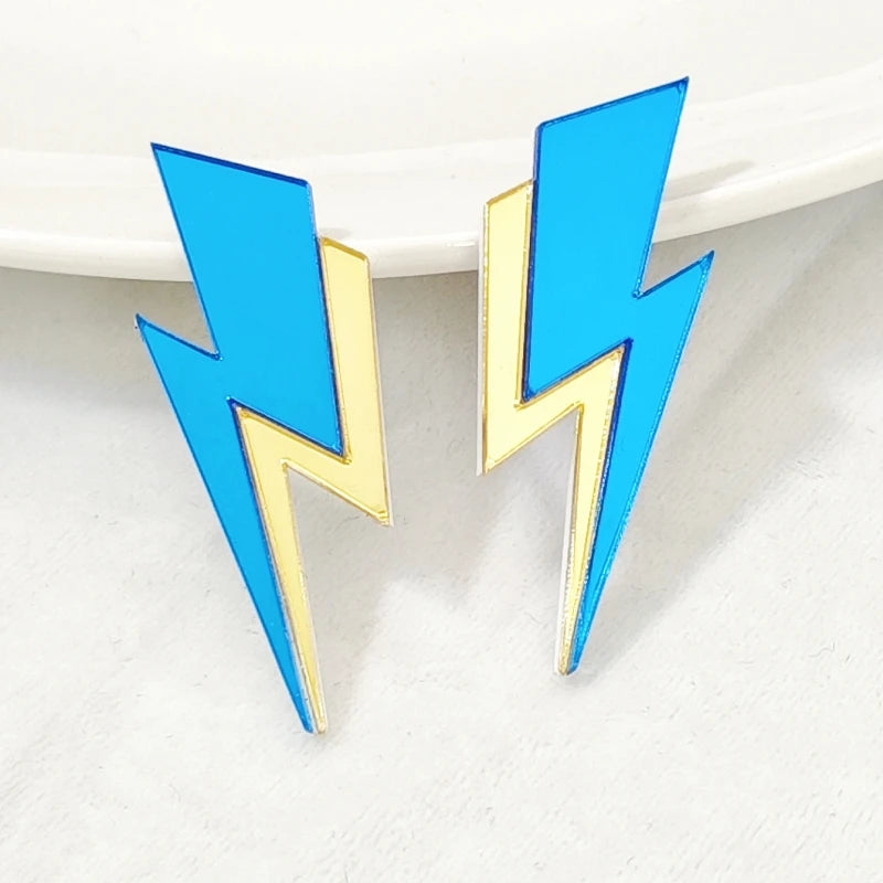 KUGUYS Two Tone Lightning Stud Earrings for Women Glitter Mirror Neon Acrylic Beach Jewelry Summer Accessories
