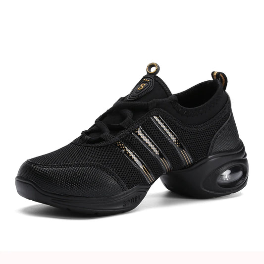 Breathable Women's Jazz Shoes Lace-up Modern Dance Shoes Lady Comfortable Air Cushion Platform Sneakers for Dancing Walking