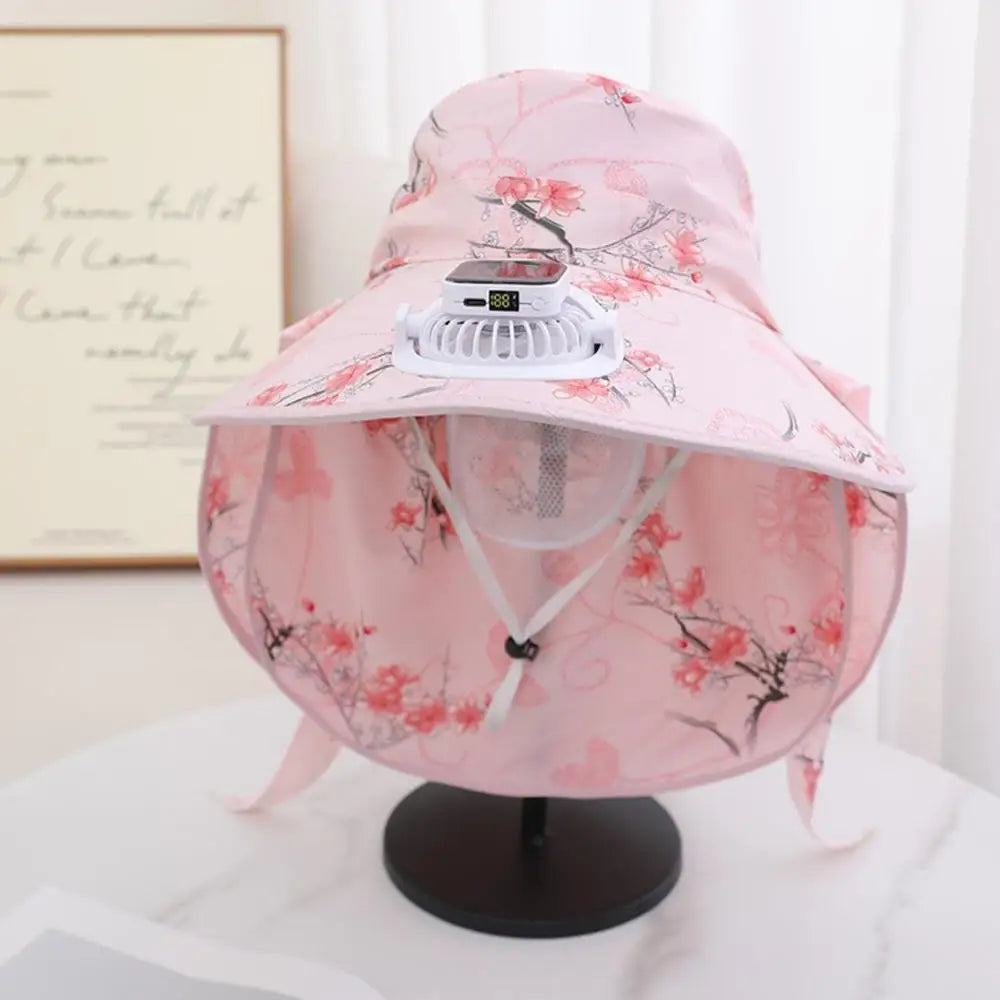 Summer solar digital charge fan hat adults women countryside sun protection thin design breathable work sun hat face cap