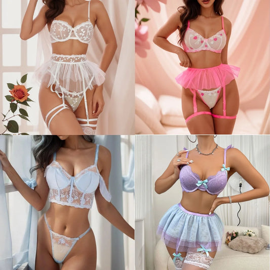 2025 New Design Women's Sexy Lace Lingerie Bikini Underwear Stylish Pushed Up Bra Set Hot Night Fliter Nightwear Cute Tutu Dress
