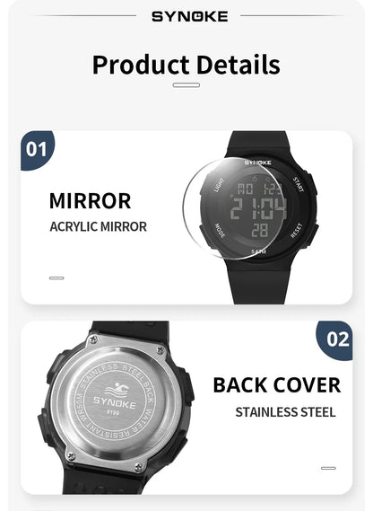 SYNOKE Student Electronic Watch Unisex Sport Watch Multifunction Military Sports Waterproof Luminous LED Digital Men Big Dial