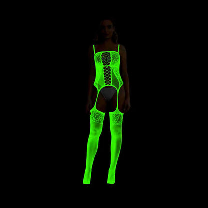 Pole Dance Clothing Luminous Glowing Lingerie Sexy Bodystocking Women Fishnet Gogo Dancer Outfit Rave Bodysuit Exotic Party