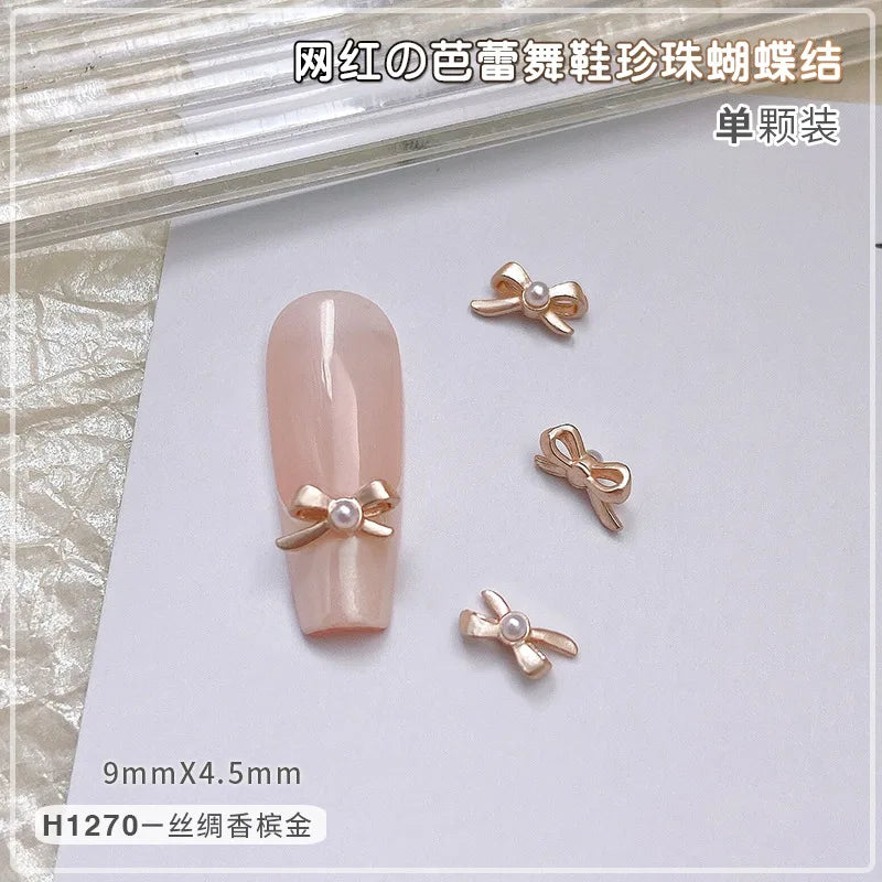 10Pcs Ballet Dance Shoes 3D Nail Charms 8mm Pink Metal Dance Shoes Ribbon Nail Art DIY Kawaii Ballet Bows Manicure Supplies &*&