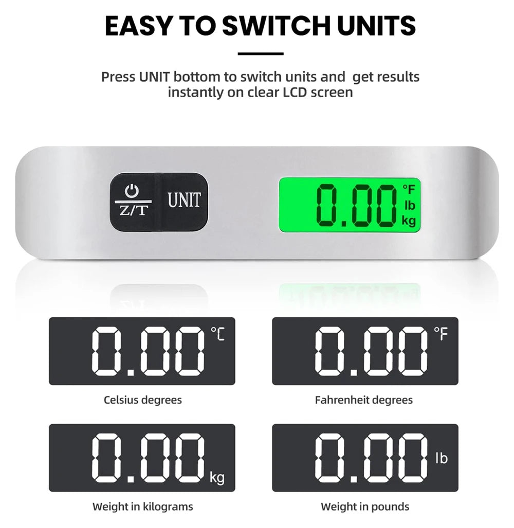 110Lb/50Kg Portable Digital Luggage Weight Scale LCD Display Pocket Electronic Suitcase Travel Scale Balance Baggage Weight Tool