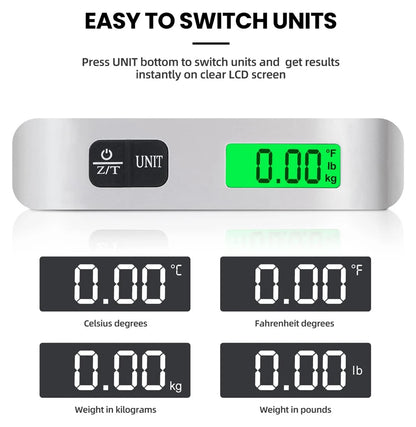 110Lb/50Kg Portable Digital Luggage Weight Scale LCD Display Pocket Electronic Suitcase Travel Scale Balance Baggage Weight Tool