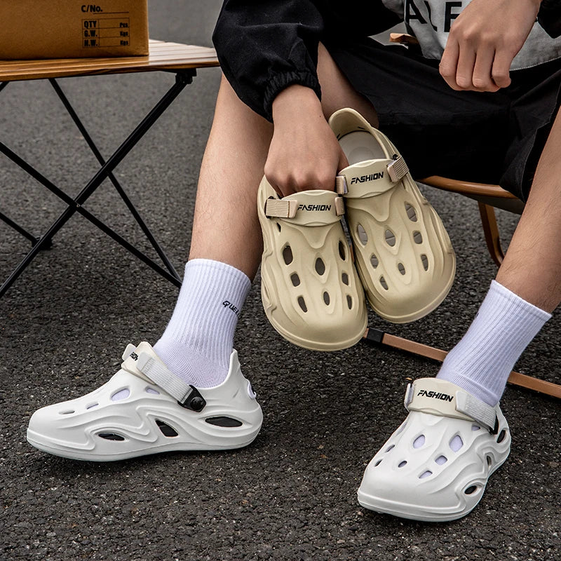 Men Summer Anti-slip Soft EVA Slippers Male Outdoor Hole Garden Sandals Casual Breathable Comfortable Flat Indoor Shoes