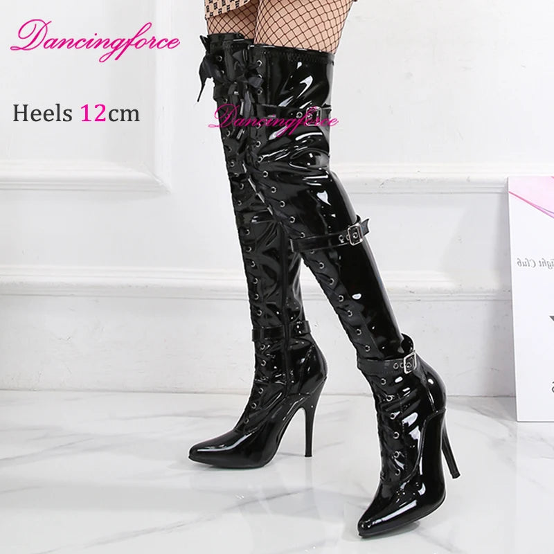 Dancingforce Sexy Long Boots Women Pink Over The Knee High Heels Luxury Design Dance Shoes Stiletto Thigh High Boots
