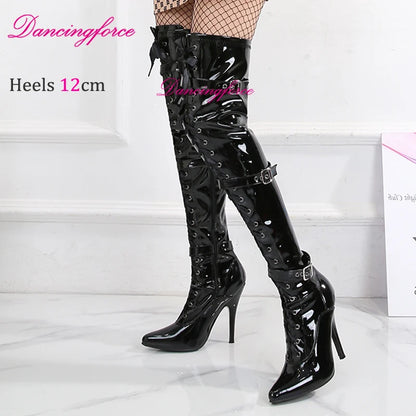 Dancingforce Sexy Long Boots Women Pink Over The Knee High Heels Luxury Design Dance Shoes Stiletto Thigh High Boots