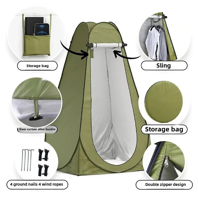 Shower Tent Outdoor Camping Camping Mobile Toilet Changing Clothes Tent Toilet Tent Single Bath Cover with Window Army Green
