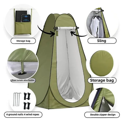 Shower Tent Outdoor Camping Camping Mobile Toilet Changing Clothes Tent Toilet Tent Single Bath Cover with Window Army Green