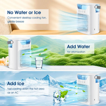 Portable Air Conditioners Fan Desktop Air Cooler 3 in 1 Humidifier Water Mist Fan LED Night Light USB Charging for Home Camping