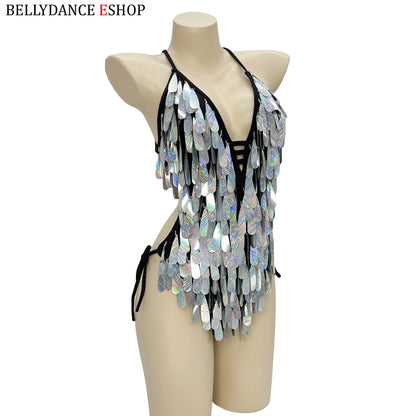 Sparkly Beaded One-Piece Bodysuit Sexy Party Show Club Wear Rave Nightclub Outfit gogo costume Stage Performance Dance Clothes