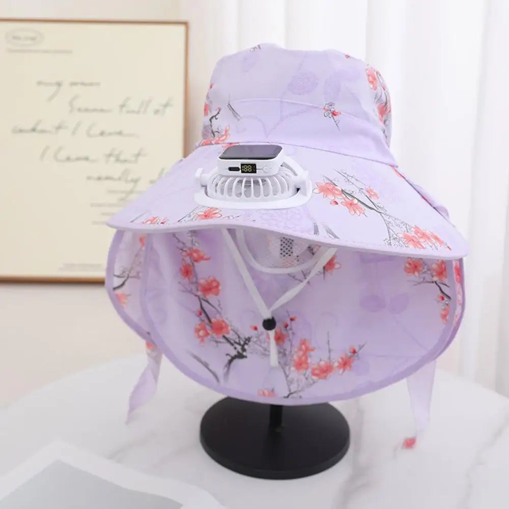 Summer solar digital charge fan hat adults women countryside sun protection thin design breathable work sun hat face cap