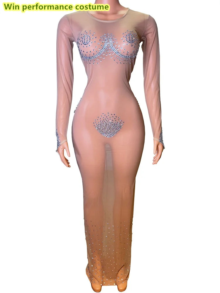 Three Point Tight And Sexy Perspective Full Diamond Mesh Nightclub Bar DJ Hot Dance Party Performance Costumes