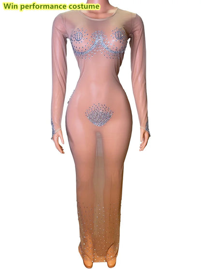Three Point Tight And Sexy Perspective Full Diamond Mesh Nightclub Bar DJ Hot Dance Party Performance Costumes