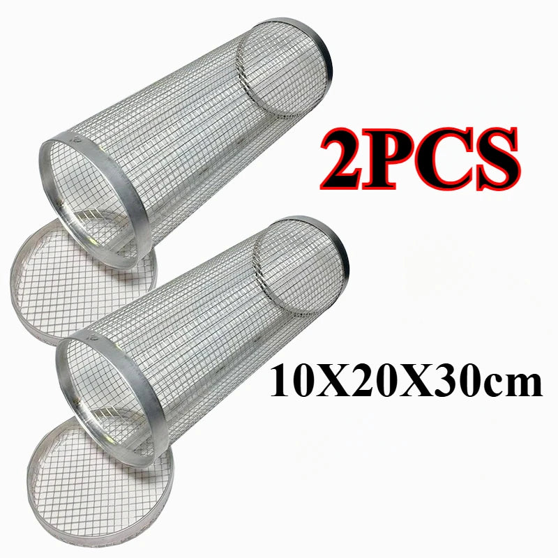 2PCS 304 Stainless Steel Rotating Grill Basket Cylinder - BBQ Rotisserie Cage for Outdoor Cooking,Food-Grade Portable Grill Mesh