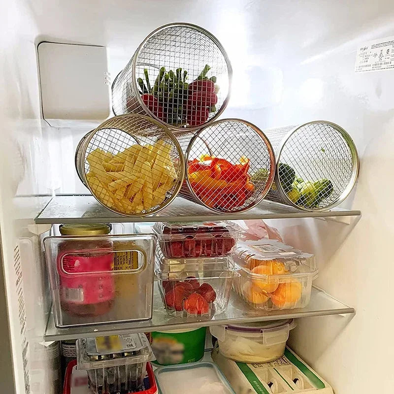 Rolling BBQ Grilling Basket Portable Bbq Vegetable Grill Basket Outdoor BBQ Accessories Round Barbecue Rack French Fries Fish