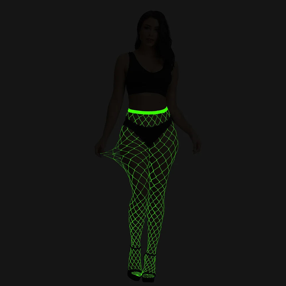 Pole Dance Clothing Luminous Glowing Lingerie Sexy Bodystocking Women Fishnet Gogo Dancer Outfit Rave Bodysuit Exotic Party