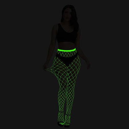 Pole Dance Clothing Luminous Glowing Lingerie Sexy Bodystocking Women Fishnet Gogo Dancer Outfit Rave Bodysuit Exotic Party