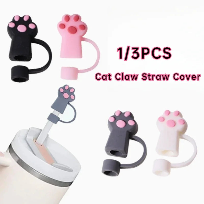 1/3Pcs Cartoon Cute Cat Claw Straw Cover Glass Beverage Dustproof Straw Cover Kitchen Beverage Straw Accessories