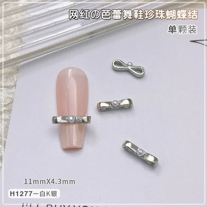 10Pcs Ballet Dance Shoes 3D Nail Charms 8mm Pink Metal Dance Shoes Ribbon Nail Art DIY Kawaii Ballet Bows Manicure Supplies &*&