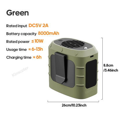 8000mAh Outdoor Waist Fan Portable Multifunctional Camping Fan Bladeless Hanging Neck Fan with Power Bank LED Lighting