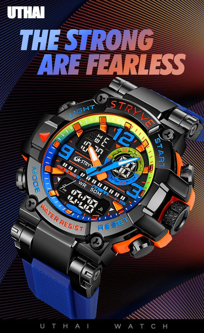 UTHAI CQ254 Fashion Sports electronics Watch Colorful Night Light Man watch Waterproof Multi functional Clock watches for man