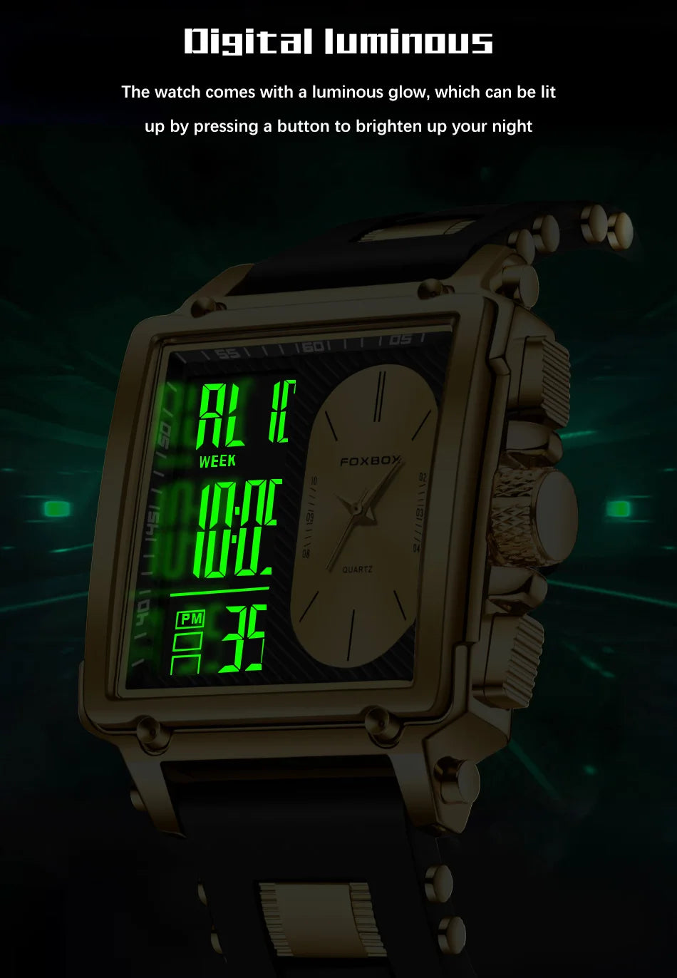 LIGE Fashion Men Quartz Wristwatches FOXBOX Top Brand Luxury Chronograph Square Digital Watch Men Casual Sports Waterproof Clock