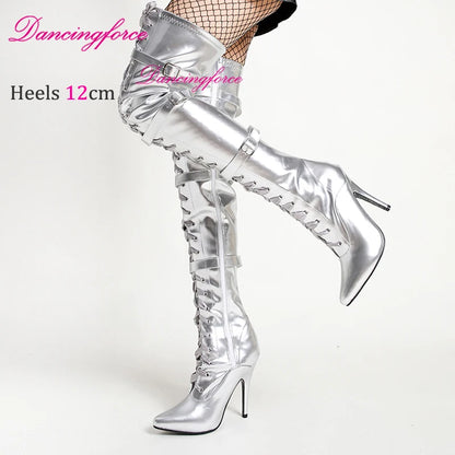 Dancingforce Sexy Long Boots Women Pink Over The Knee High Heels Luxury Design Dance Shoes Stiletto Thigh High Boots