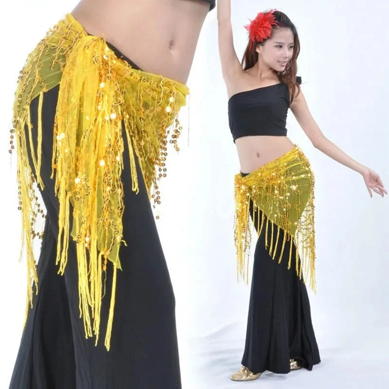 New Belly Dance Costumes Sequins Tassel Indian Belly Dance Hip Scarf for Women Dance Performance Waist Belt