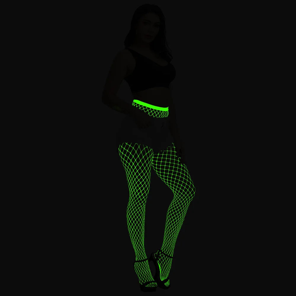 Pole Dance Clothing Luminous Glowing Lingerie Sexy Bodystocking Women Fishnet Gogo Dancer Outfit Rave Bodysuit Exotic Party