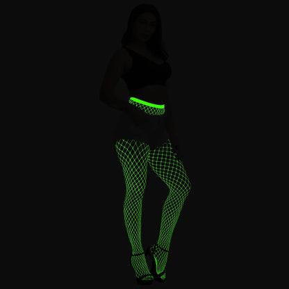 Pole Dance Clothing Luminous Glowing Lingerie Sexy Bodystocking Women Fishnet Gogo Dancer Outfit Rave Bodysuit Exotic Party