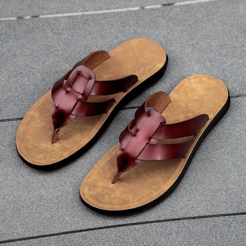 Mens Flip Flops Artificial Leather Slippers Beach Shoes Summer Casual Chanclas Hombre Infradito Uomo Japonki Sales Promotion