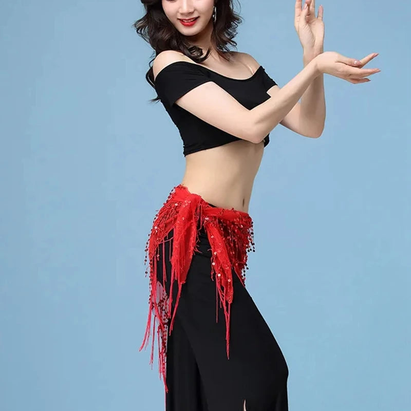 New Belly Dance Costumes Sequins Tassel Indian Belly Dance Hip Scarf for Women Dance Performance Waist Belt