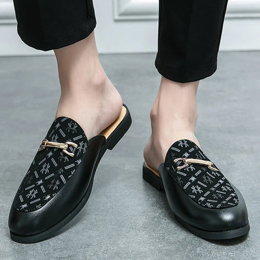 Luxury Designer Brand Men's Printing Pattern Sandals Half Sequin Shoes For Men Mules Casual Shoes Slides Loafers Slippers
