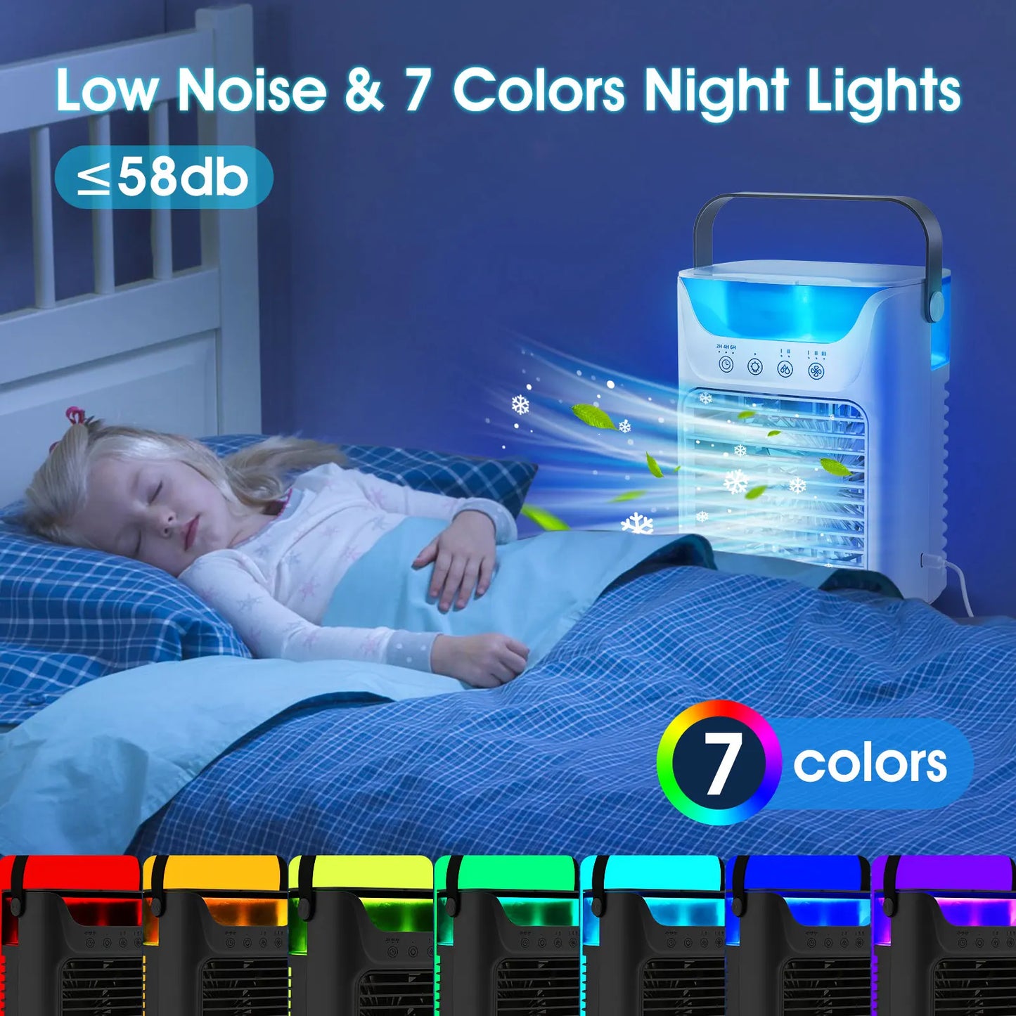 Portable Air Conditioners Fan Desktop Air Cooler 3 in 1 Humidifier Water Mist Fan LED Night Light USB Charging for Home Camping