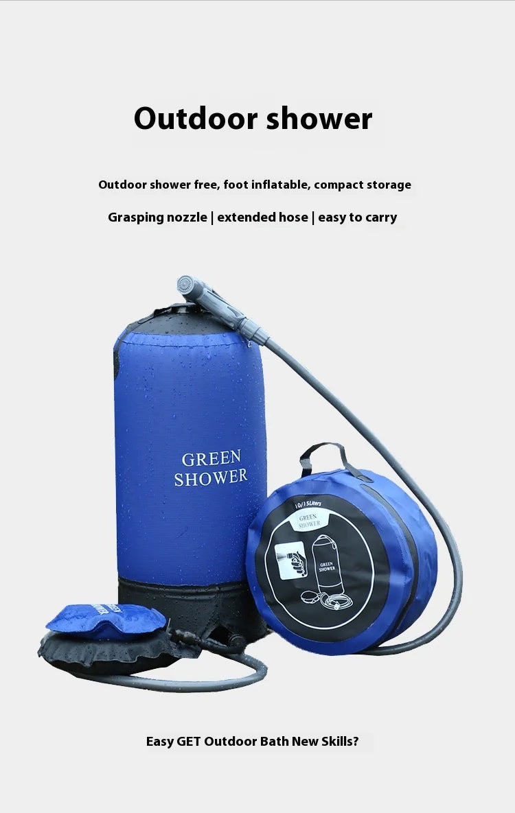 Lohascamping Outdoor Pressure Shower Portable 11L Inflatable Shower Water Bag Camping Lightweight PVC Bathing Bag Washing Tools