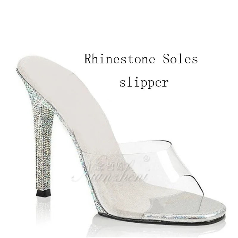 12cm high heel shoes modeling performance, bikini competition shoes, rhinestone soles stripper  fetish sandals evening 5 inches