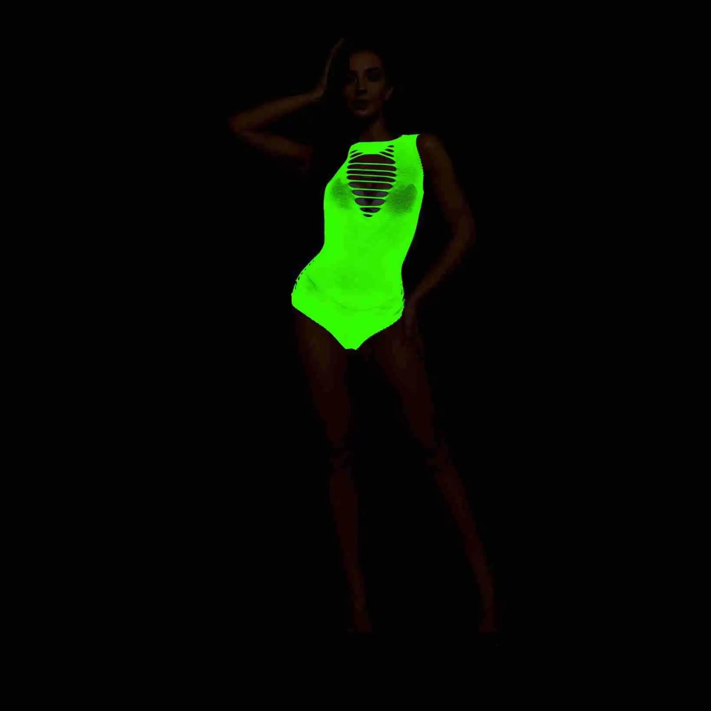 Pole Dance Clothing Luminous Glowing Lingerie Sexy Bodystocking Women Fishnet Gogo Dancer Outfit Rave Bodysuit Exotic Party