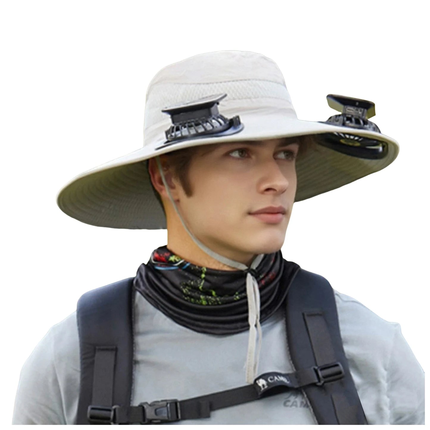 Mens Wide Brim Solar Fan Hat Outdoor 50+Upf Protection Sun Hats With 2 Solar Fan Hiking Fishing Solar Powered Visor Cap Dropping