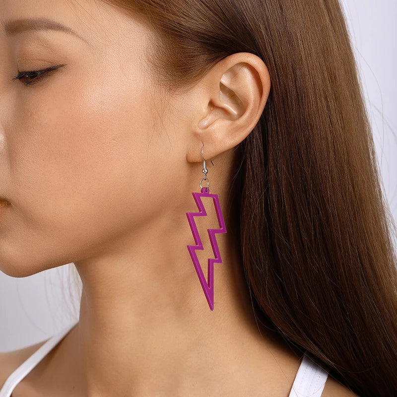 Fashion Candy Color Acrylic Lightning Drop Earrings for Women Cool Long Dangle Earrings Girls Party Festival Jewelry Gifts
