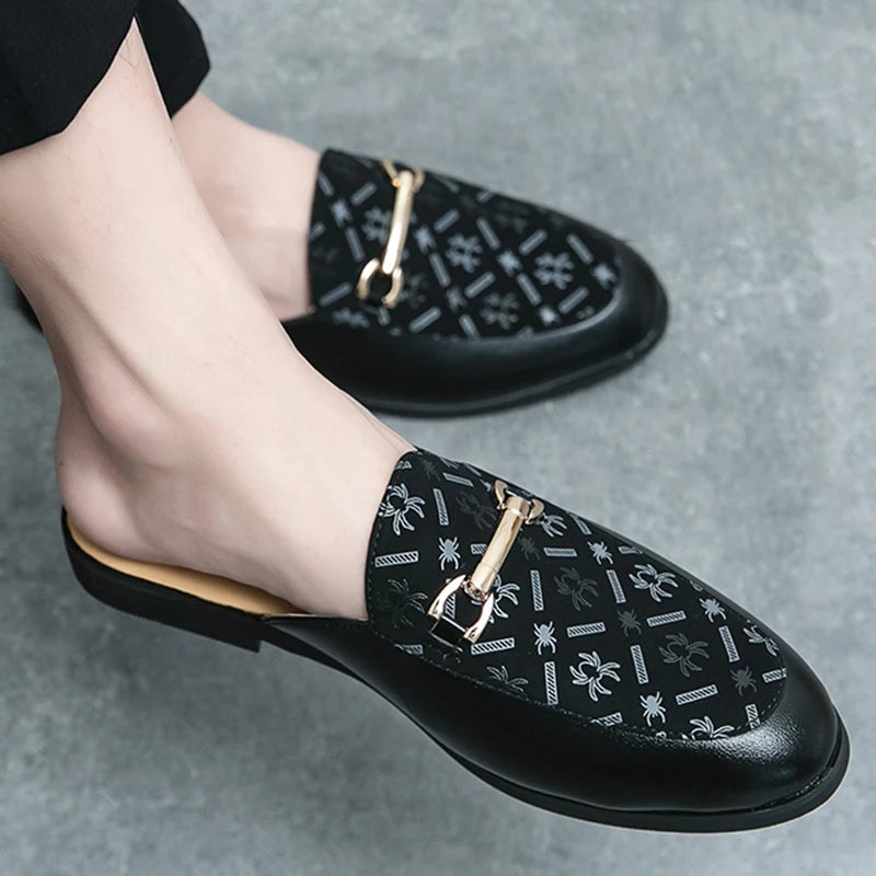 Luxury Designer Brand Men's Printing Pattern Sandals Half Sequin Shoes For Men Mules Casual Shoes Slides Loafers Slippers