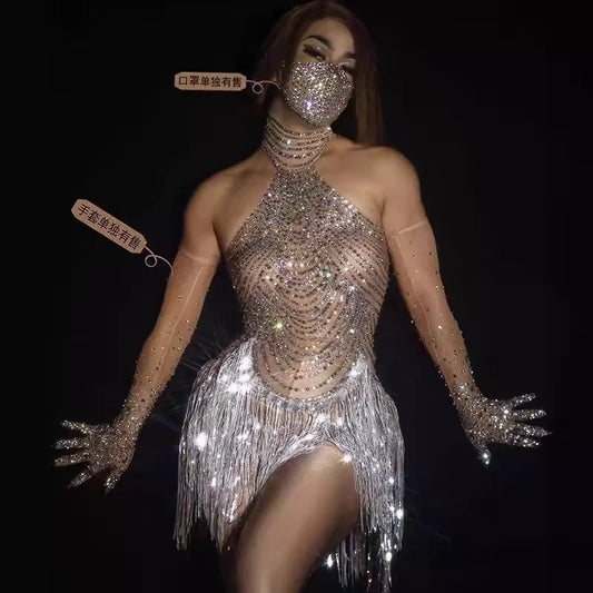 2024 Women's Sequins Backless Strap Bar Show Host Dress