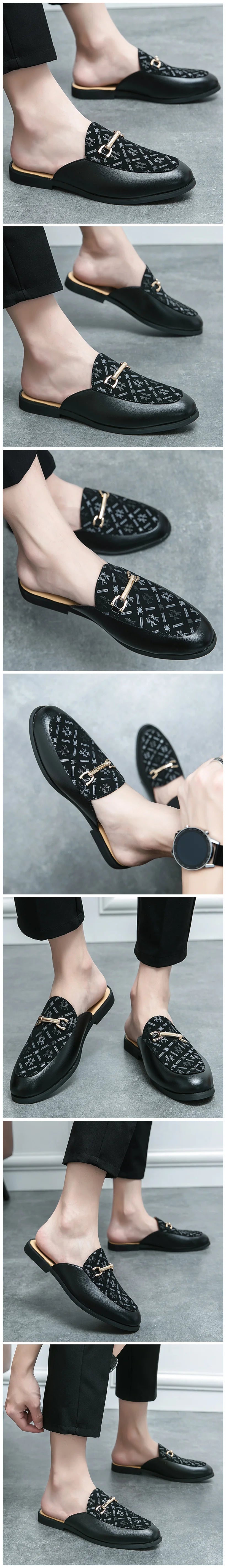 Luxury Designer Brand Men's Printing Pattern Sandals Half Sequin Shoes For Men Mules Casual Shoes Slides Loafers Slippers