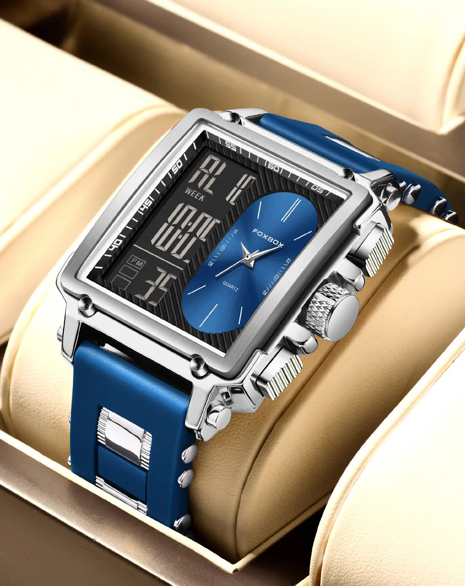 LIGE Fashion Men Quartz Wristwatches FOXBOX Top Brand Luxury Chronograph Square Digital Watch Men Casual Sports Waterproof Clock