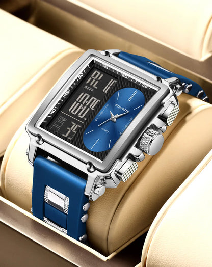 LIGE Fashion Men Quartz Wristwatches FOXBOX Top Brand Luxury Chronograph Square Digital Watch Men Casual Sports Waterproof Clock